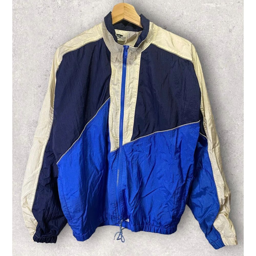 Vintage Road Runner Men's Blue White Color block Full Zip Windbreaker Size Med‎